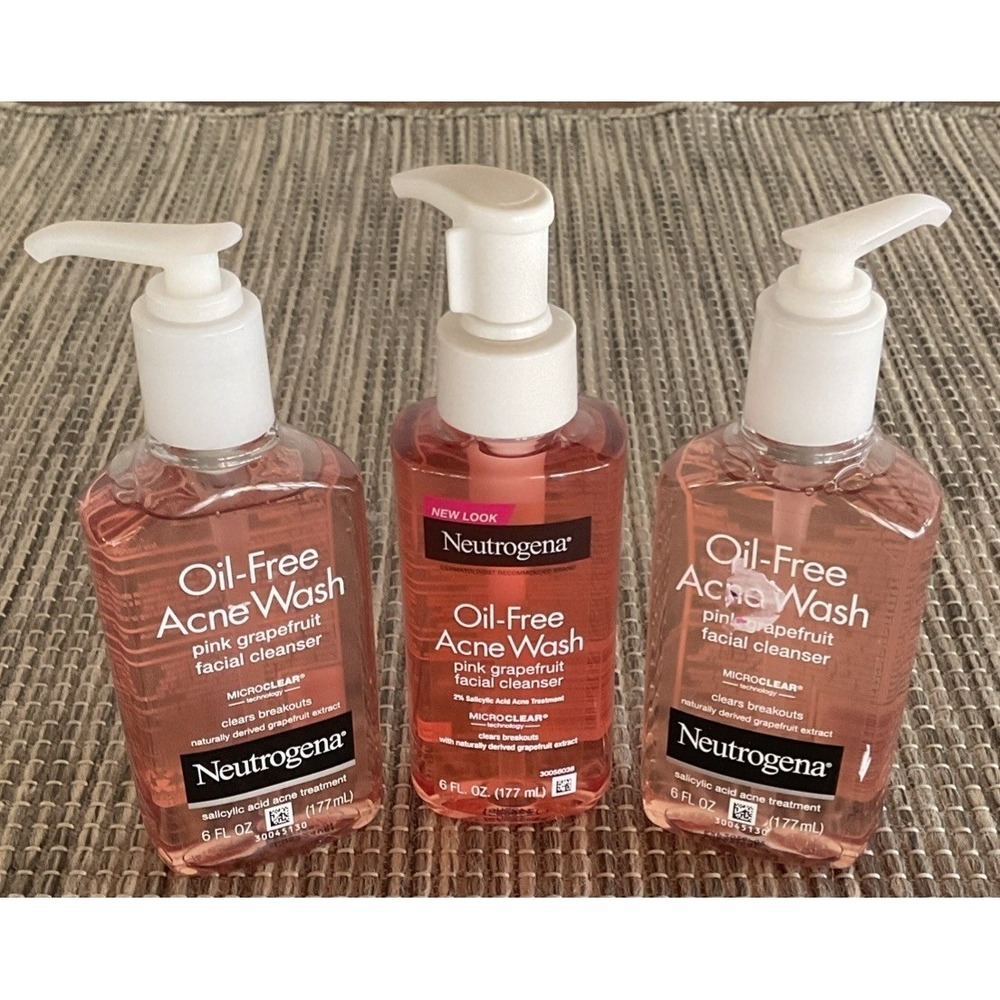 3 Pk Neutrogena Oil Free Acne Wash Pink Grapefruit Facial Cleaner 6 fl oz - 3pk